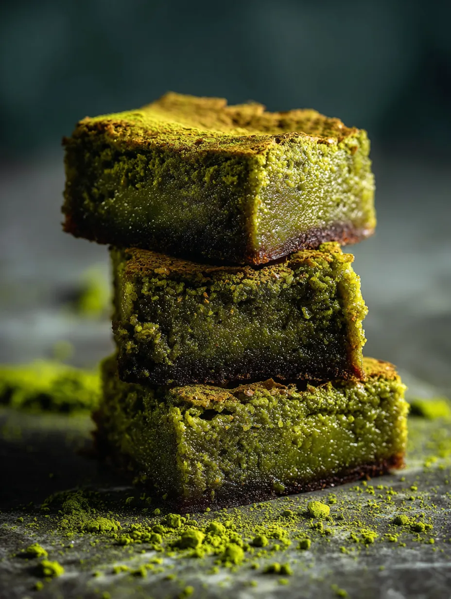 Drei grüne Kuchenstücke übereinander auf dem Tisch.