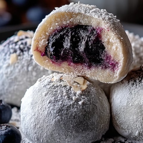 Ein Blaubeerkeks mit Puderzuckerschicht oben drauf.