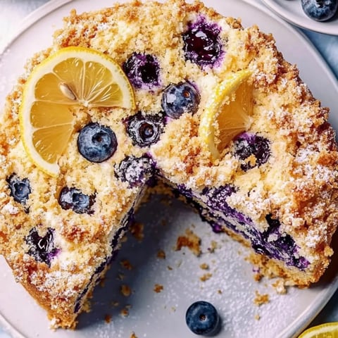 Ein Stück Blaubeer-Zitronenkuchen.