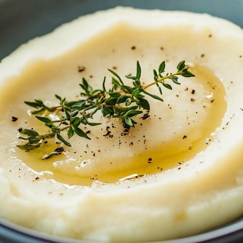 Eine Schüssel Kartoffelpüree mit Kräutern obendrauf.