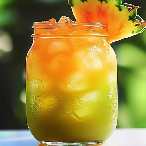 Ein Glas mit Orangensaft und einer Ananasscheibe.