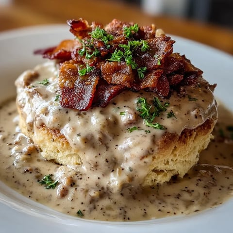 Bacon und Käse auf fluffigen Biscuits.